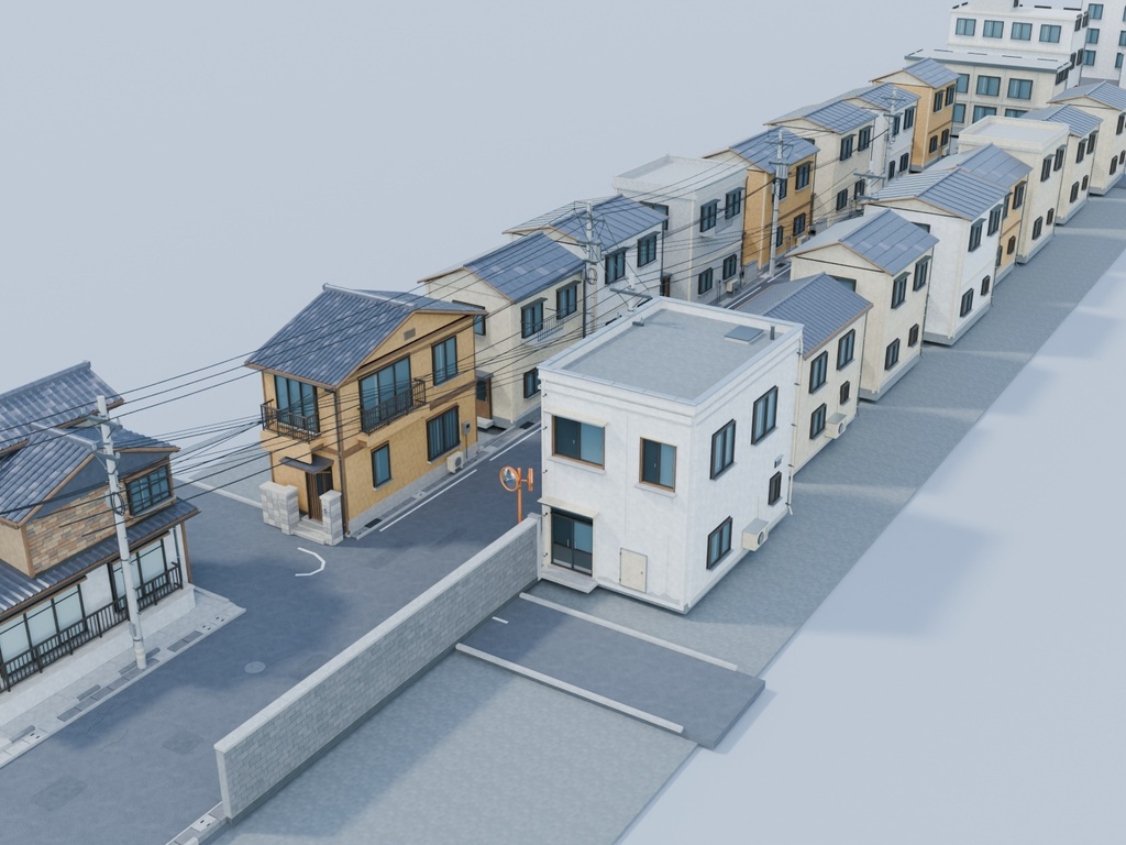 高品質 住宅街3|日本の住宅街 3D背景モデル(FBX)