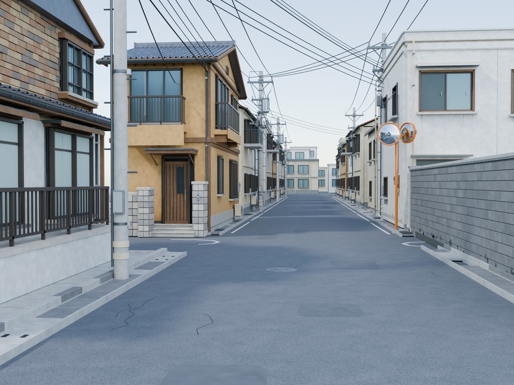 高品質 住宅街3｜日本の住宅街 3D背景モデル（FBX）