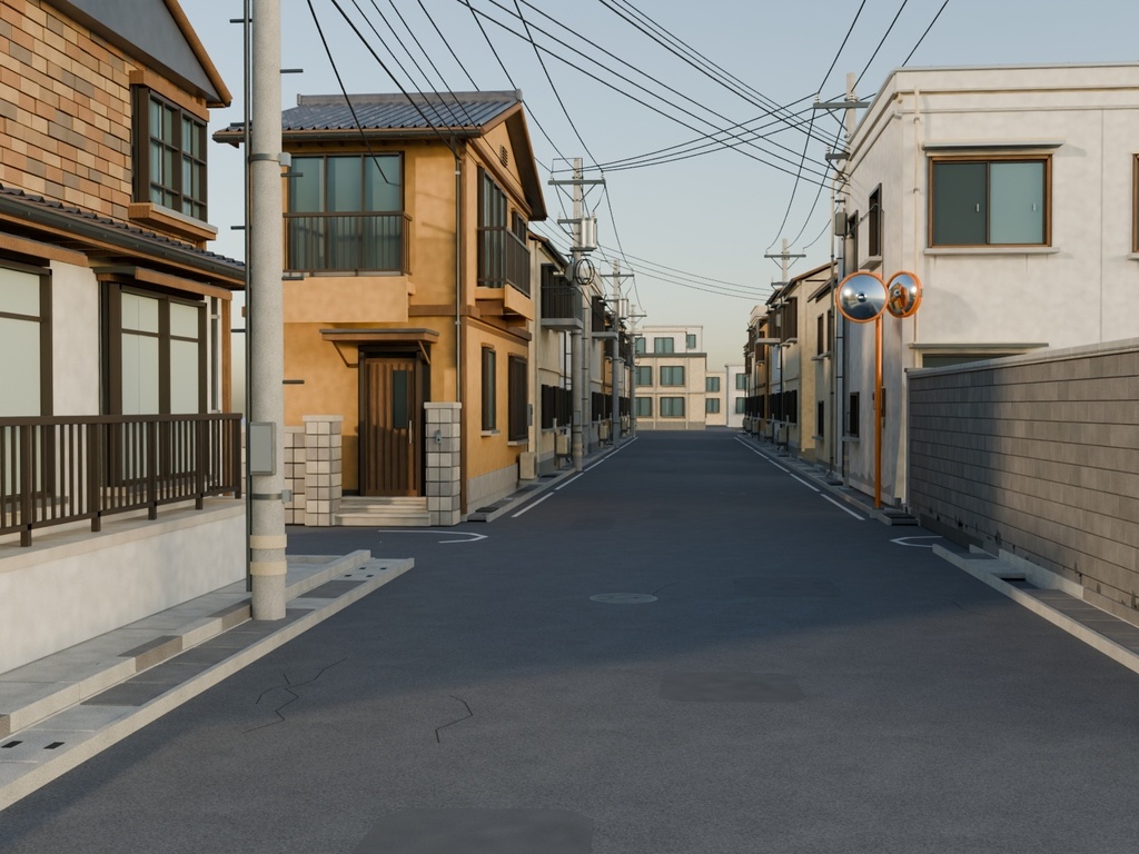 高品質 住宅街3|日本の住宅街 3D背景モデル(FBX)