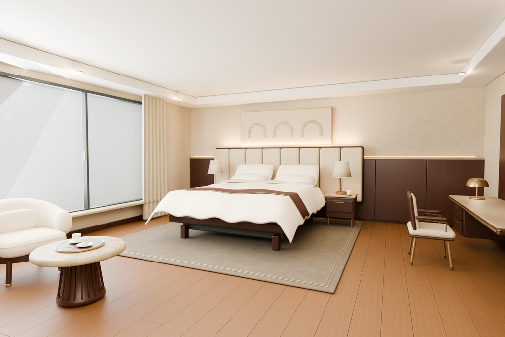 【FBX】ホテル客室|モダンなホテル内装・背景用3Dモデル
