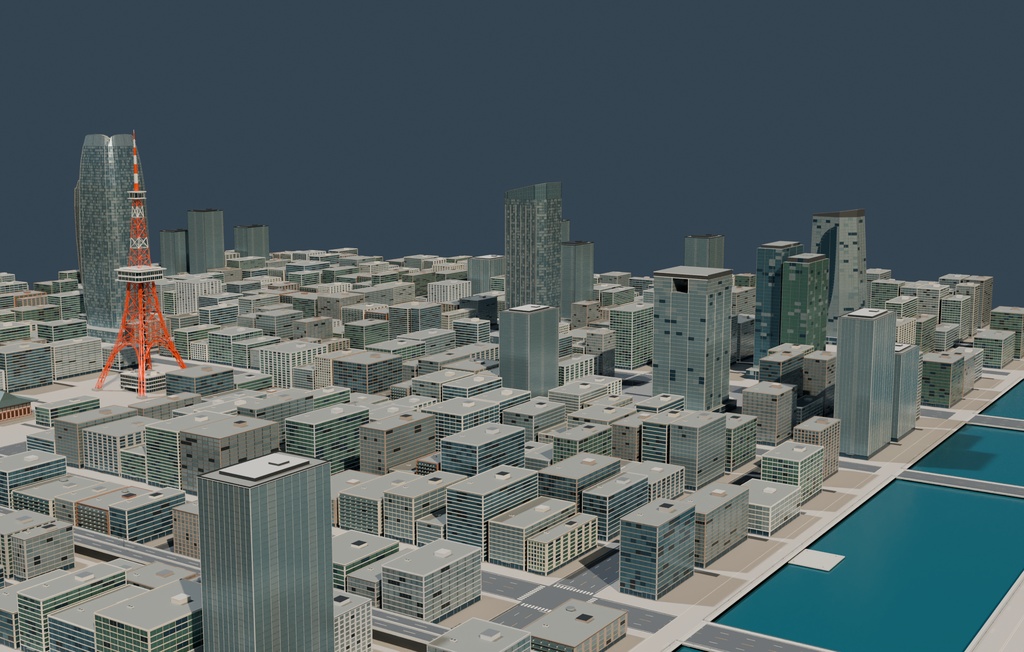 3Dワールド|港区モチーフの都市外装3Dモデル【Blender / FBX】