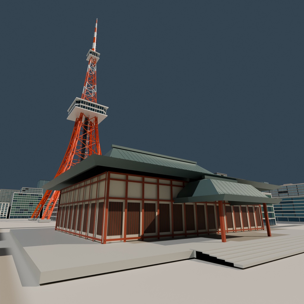 3Dワールド|港区モチーフの都市外装3Dモデル【Blender / FBX】