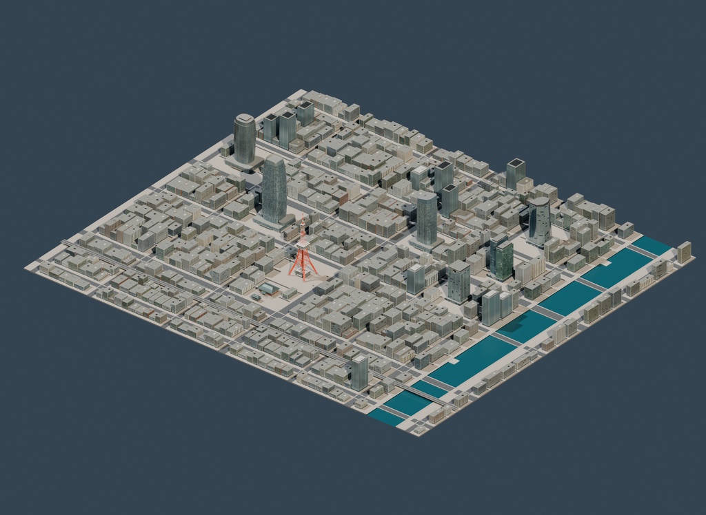3Dワールド|港区モチーフの都市外装3Dモデル【Blender / FBX】