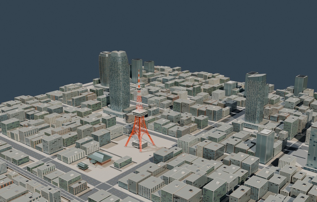 3Dワールド|港区モチーフの都市外装3Dモデル【Blender / FBX】
