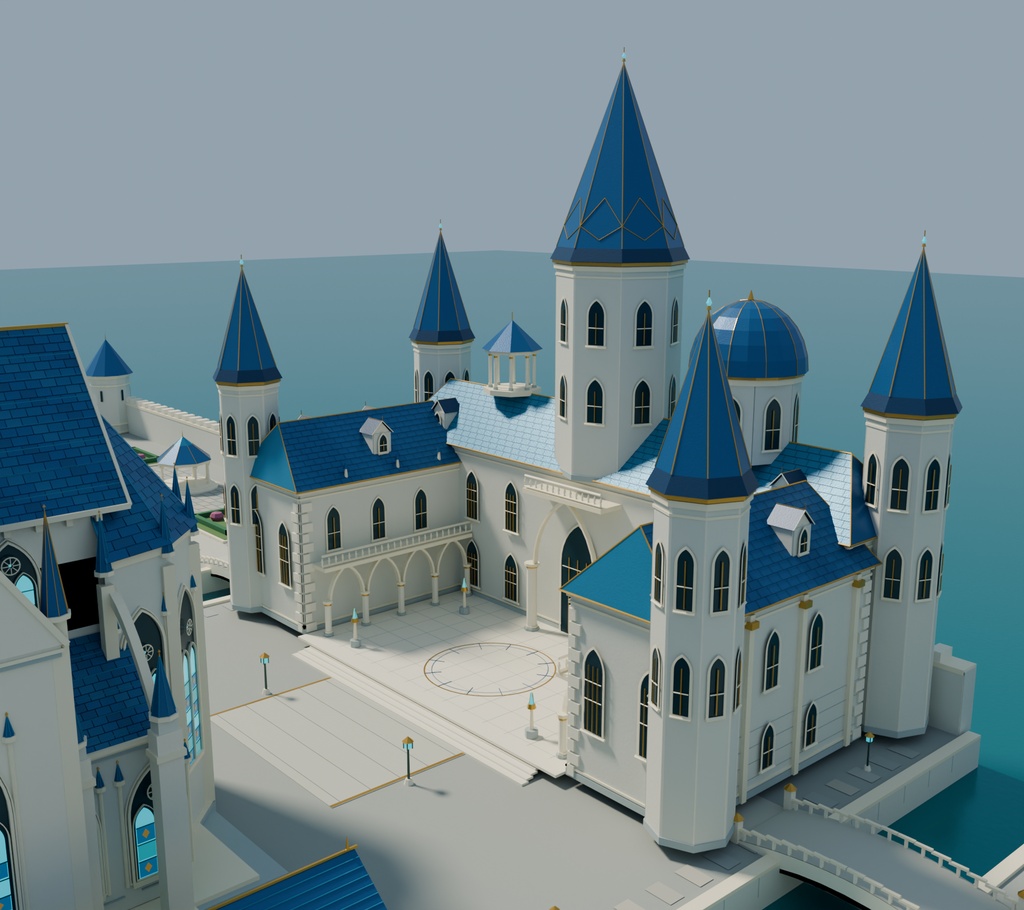 【3D背景】王都アウレリア｜白い石造りと青い屋根のファンタジー都市【FBX / blend・商用利用可】