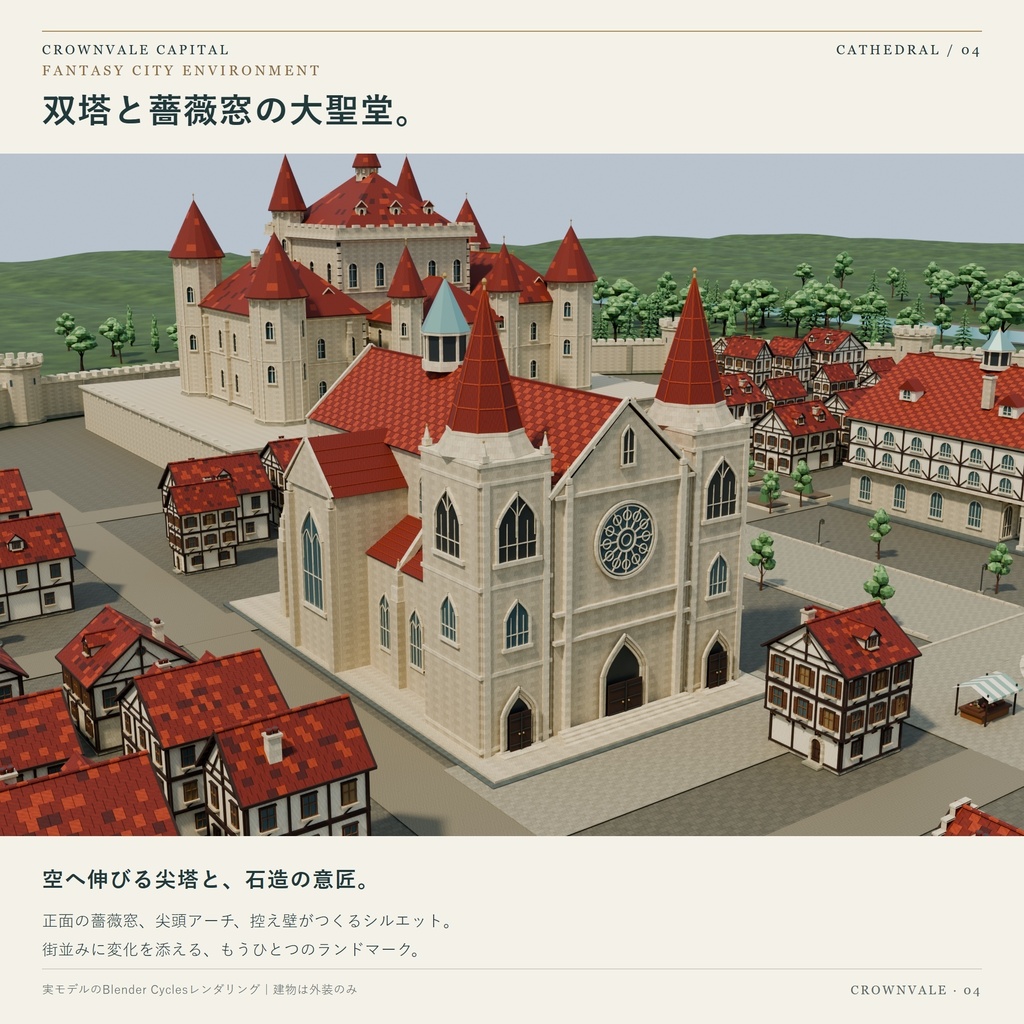 【3D】 城壁に囲まれた異世界ファンタジー王都【FBX/Blender・外装専用】