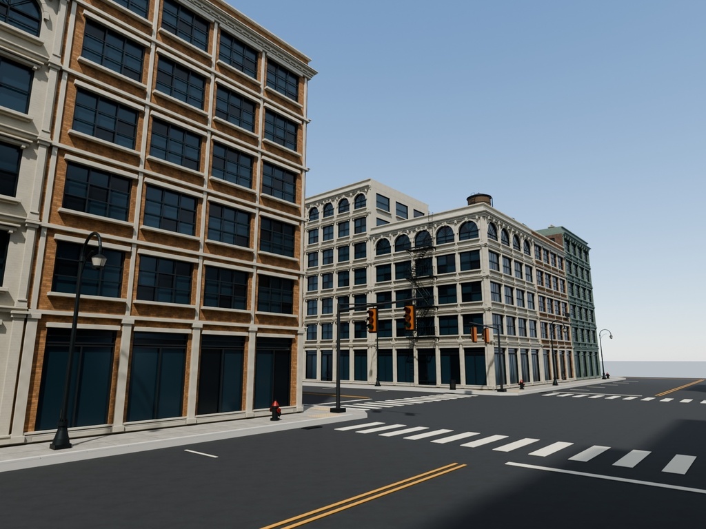 【3D】ニューヨーク風の街並み・4街区32棟【Blender / FBX】