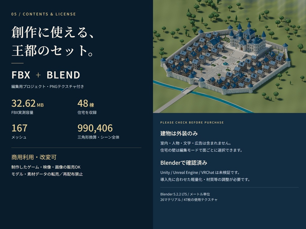 異世界ファンタジー街並み3Dモデル蒼冠の王都【商用利用可/FBX・Blender】