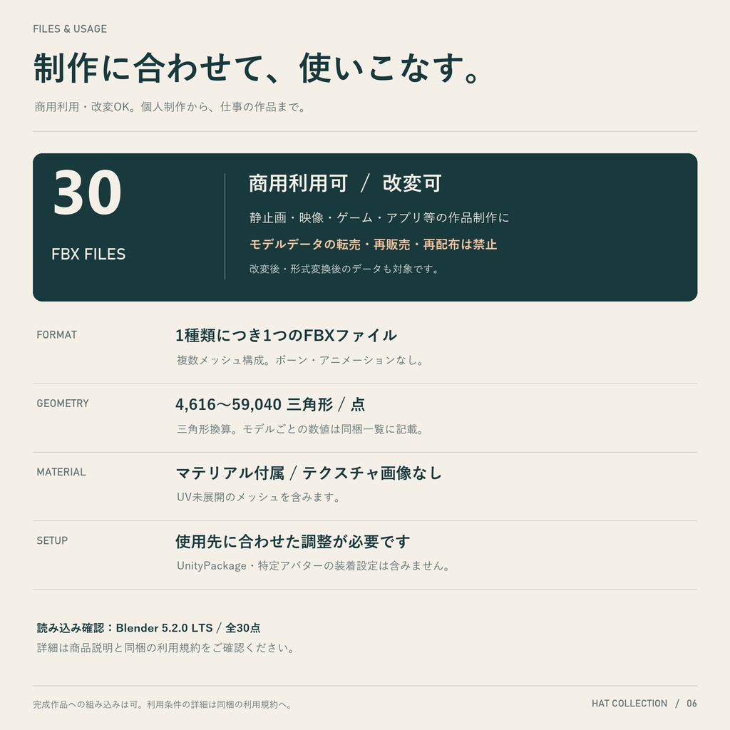 【商用利用可】帽子3Dモデル30点セット|キャップ・ハット・ニット帽・魔女帽子【FBX】