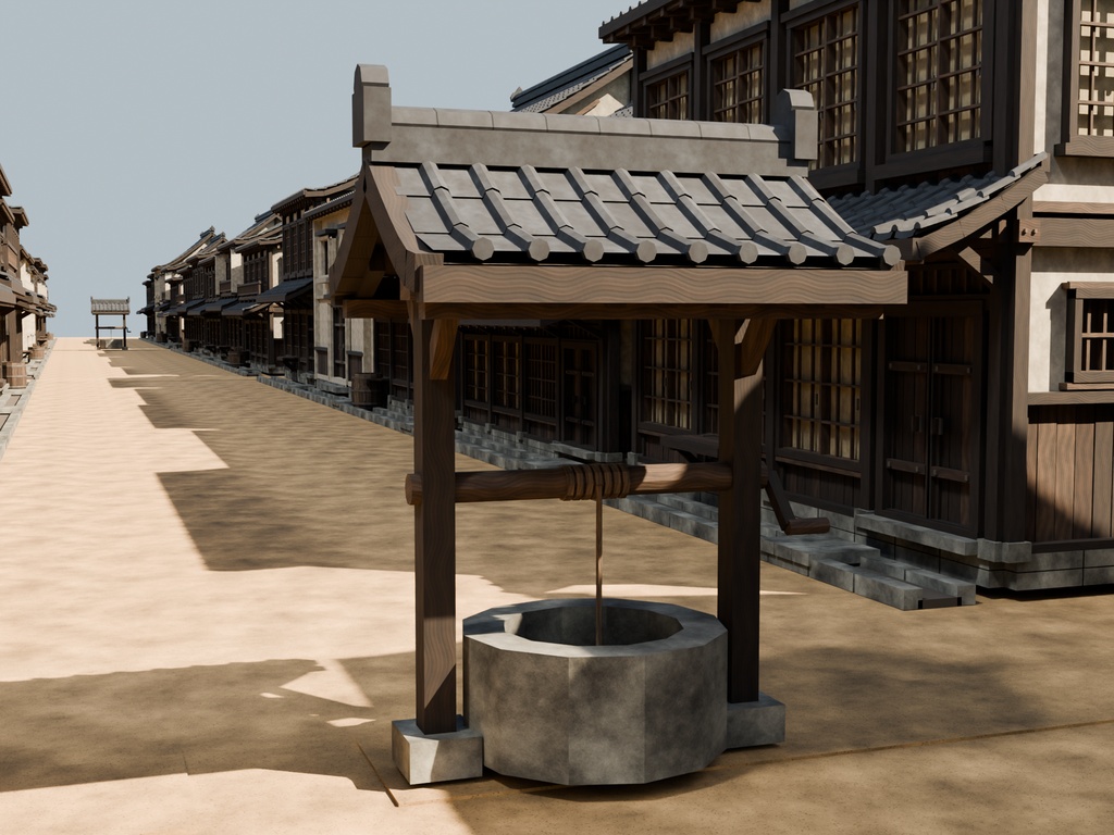 江戸風商家街 240棟|瓦・木組みまで作り込んだ街並み3Dモデル【BLEND / FBX】