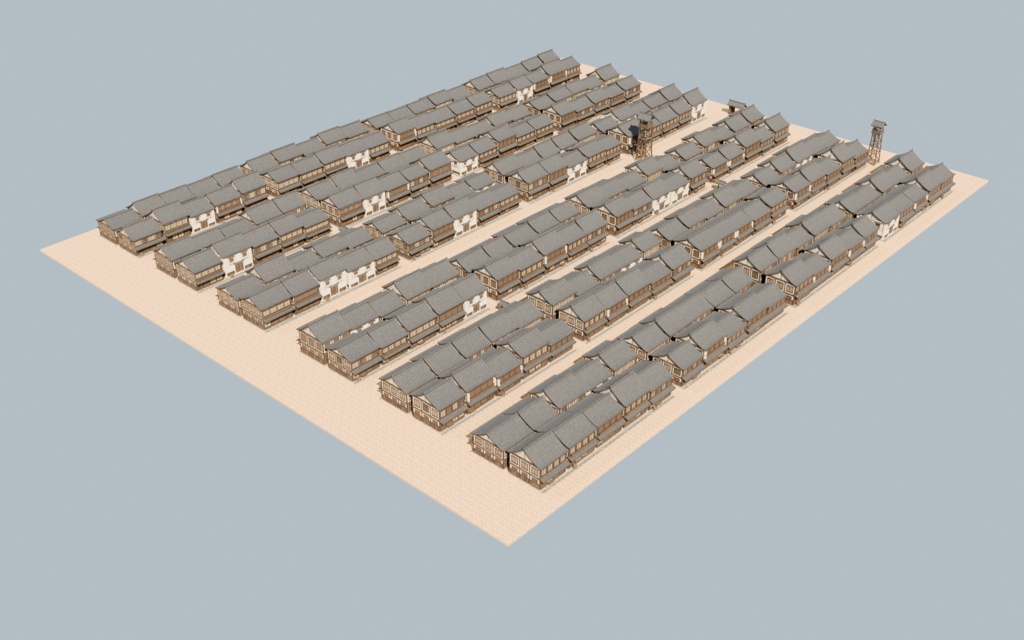 江戸風商家街 240棟|瓦・木組みまで作り込んだ街並み3Dモデル【BLEND / FBX】