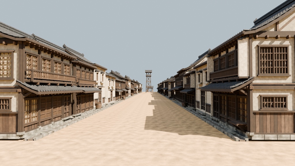 江戸風商家街 240棟|瓦・木組みまで作り込んだ街並み3Dモデル【BLEND / FBX】