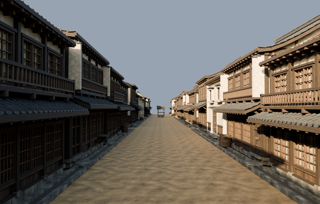 江戸風商家街 240棟|瓦・木組みまで作り込んだ街並み3Dモデル【BLEND / FBX】