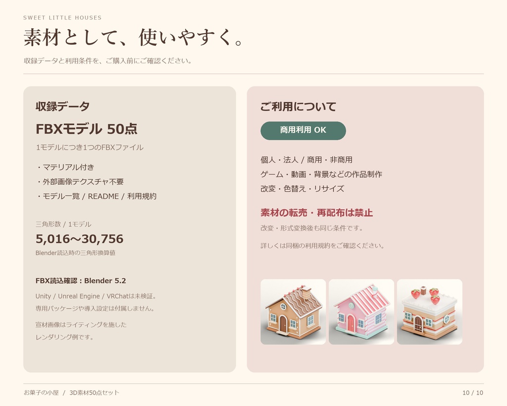 お菓子の小屋 3D素材50点セット【FBX/商用利用可】