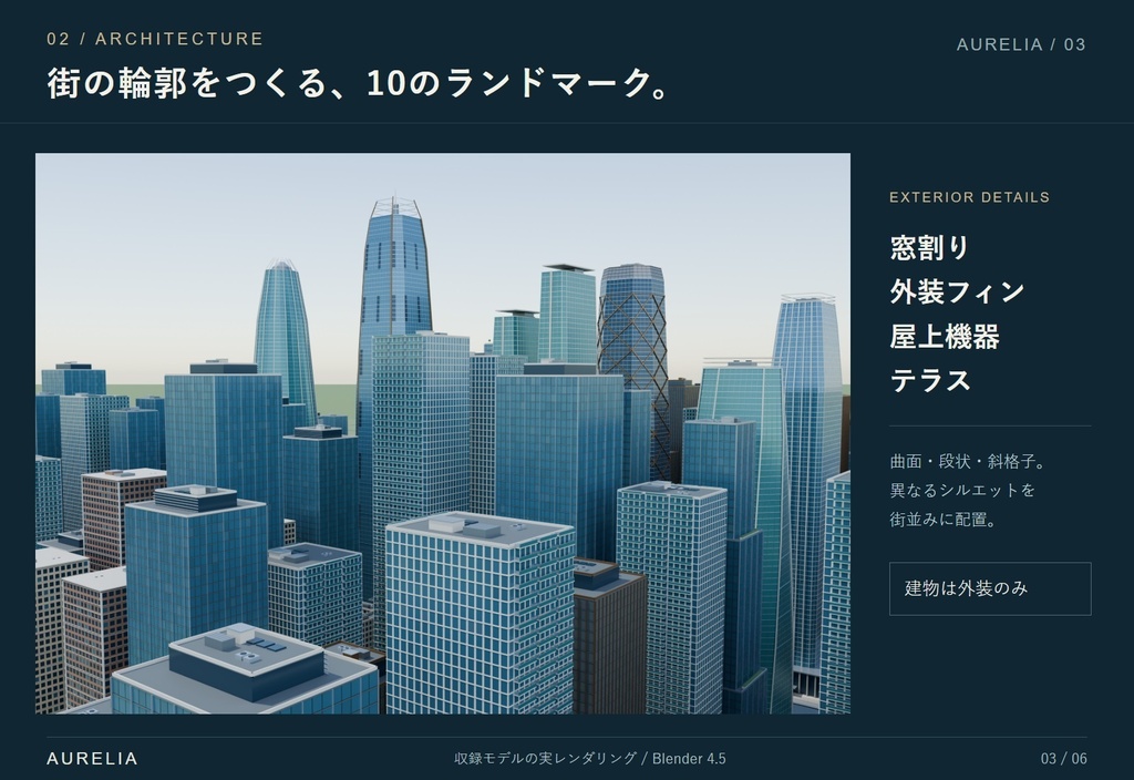 3Dビル群 架空の内陸大都市 3D背景モデル【Blender / FBX】
