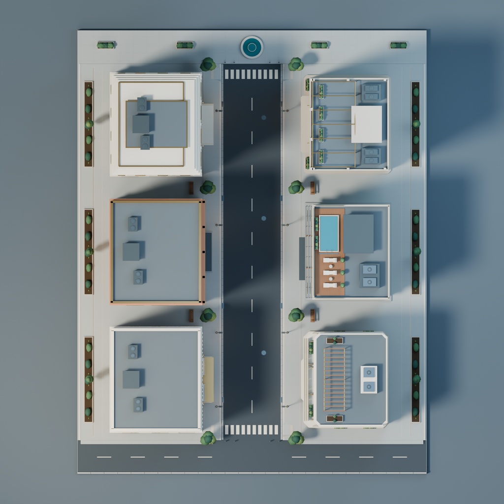 【期間限定価格】3D静かなホテル街|外観背景モデル・6棟セット|FBX / Blender