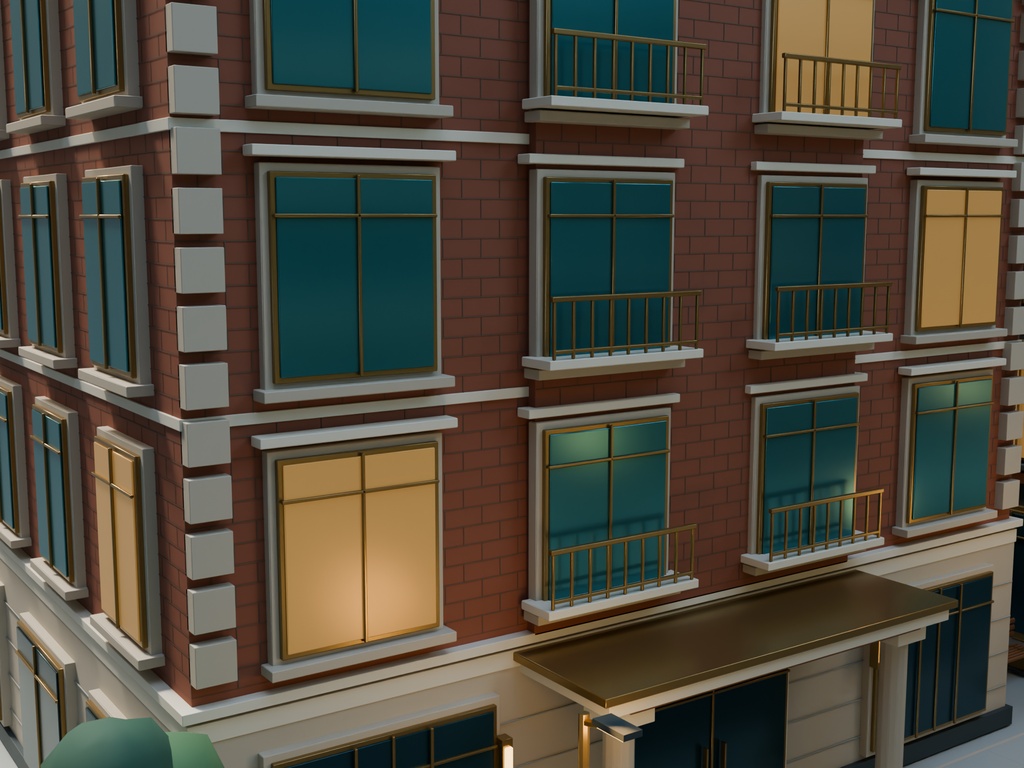 【期間限定価格】3D静かなホテル街|外観背景モデル・6棟セット|FBX / Blender