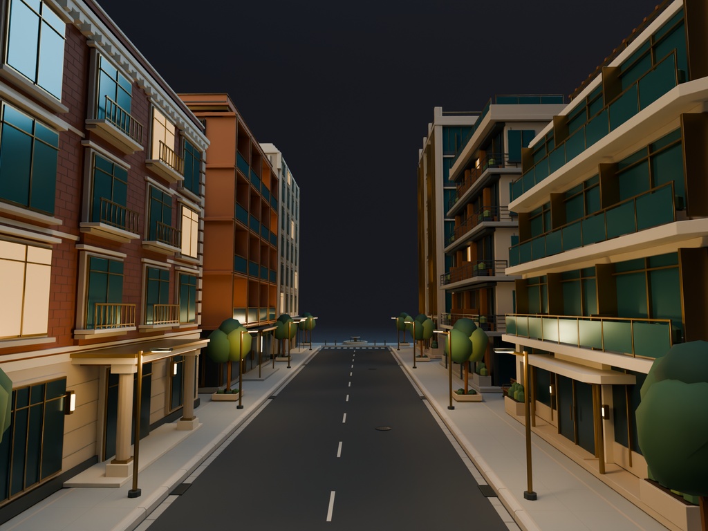 【期間限定価格】3D静かなホテル街|外観背景モデル・6棟セット|FBX / Blender