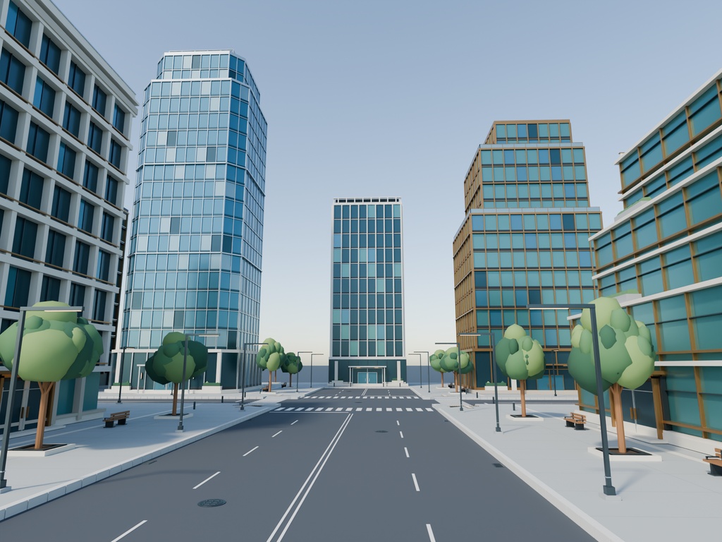 【期間限定価格】現代オフィス街 軽量3D背景|商用利用可|FBX・BLEND