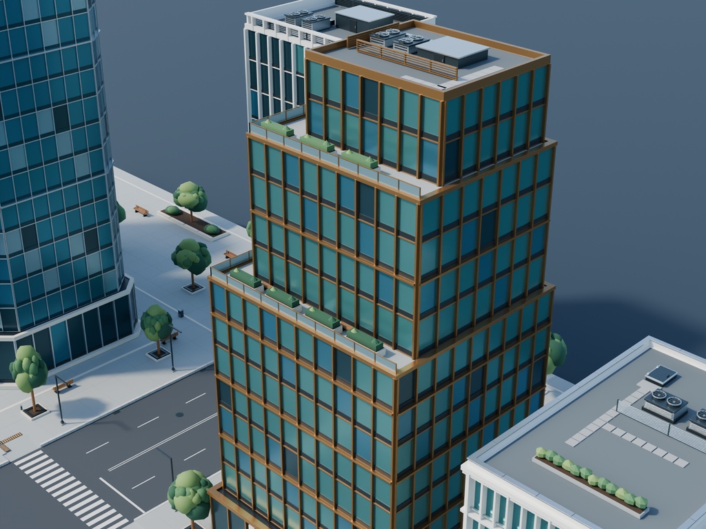【期間限定価格】現代オフィス街 軽量3D背景|商用利用可|FBX・BLEND
