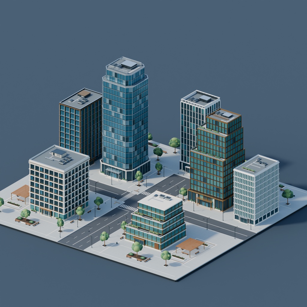 【期間限定価格】現代オフィス街 軽量3D背景|商用利用可|FBX・BLEND