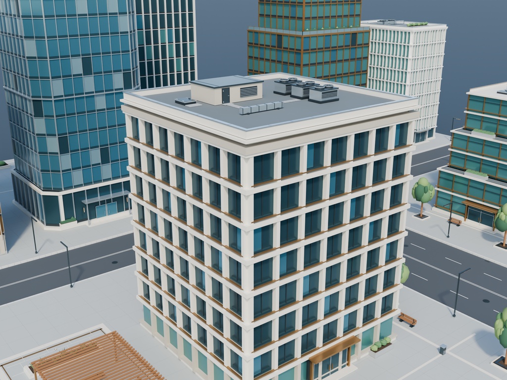 【期間限定価格】現代オフィス街 軽量3D背景|商用利用可|FBX・BLEND