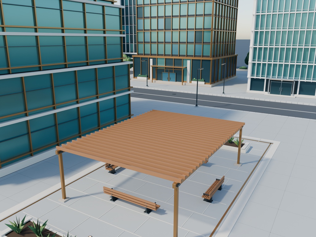 【期間限定価格】現代オフィス街 軽量3D背景|商用利用可|FBX・BLEND