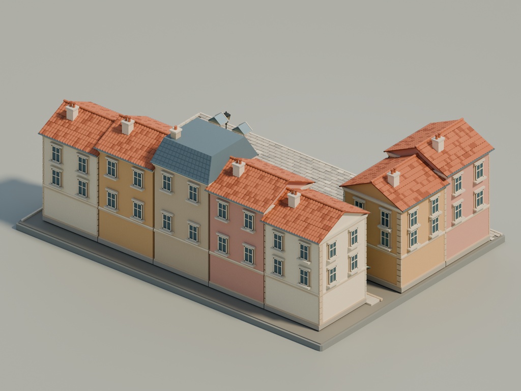【期間限定価格】3Dフランスの小広場|外装3D街並みblender