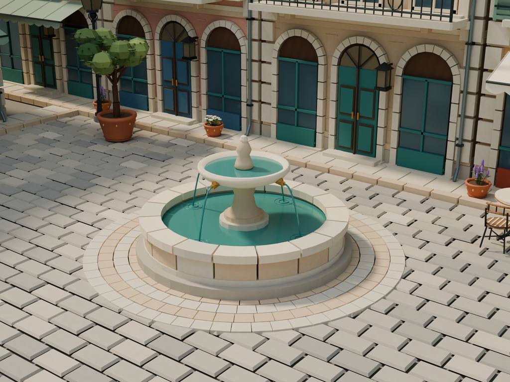 【期間限定価格】3Dフランスの小広場|外装3D街並みblender