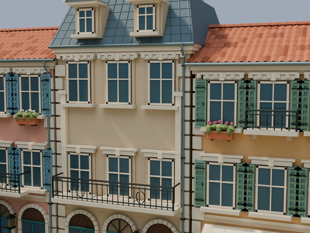 【期間限定価格】3Dフランスの小広場|外装3D街並みblender