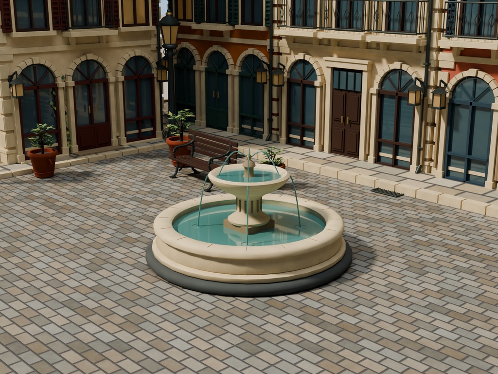 【期間限定価格】3D石畳の欧州広場 背景素材FBX blender