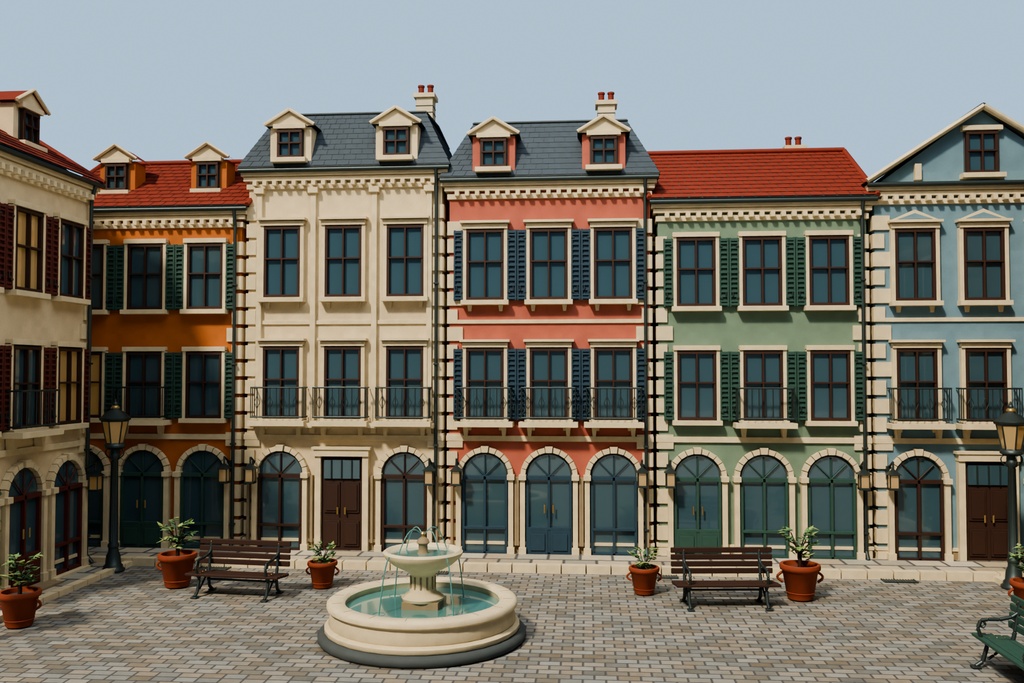 【期間限定価格】3D石畳の欧州広場 背景素材FBX blender