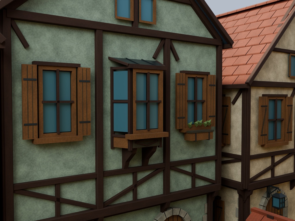 【期間限定価格】3D石畳の街角 背景素材 FBX blender