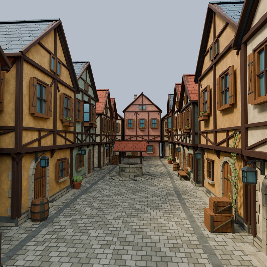 【期間限定価格】3D石畳の街角 背景素材 FBX blender