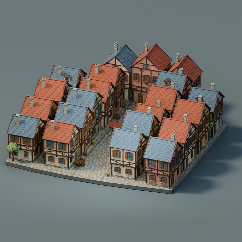 【期間限定価格】3D石畳の街角 背景素材 FBX blender