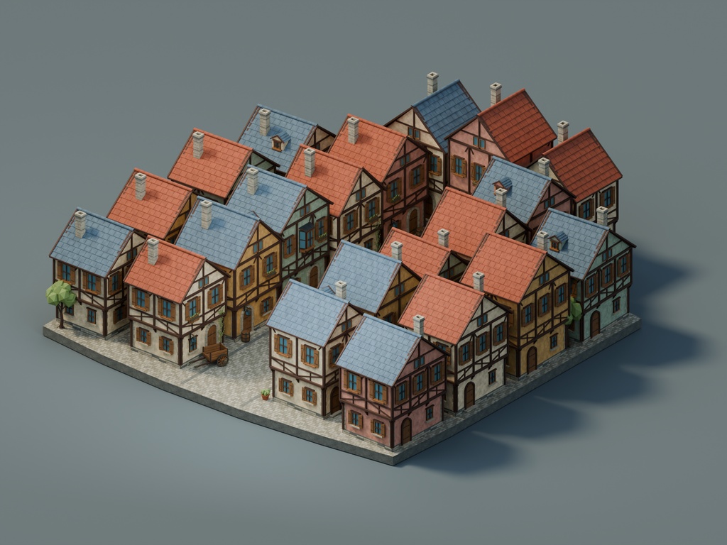 【期間限定価格】3D石畳の街角 背景素材 FBX blender