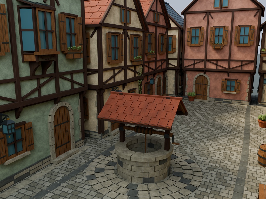 【期間限定価格】3D石畳の街角 背景素材 FBX blender