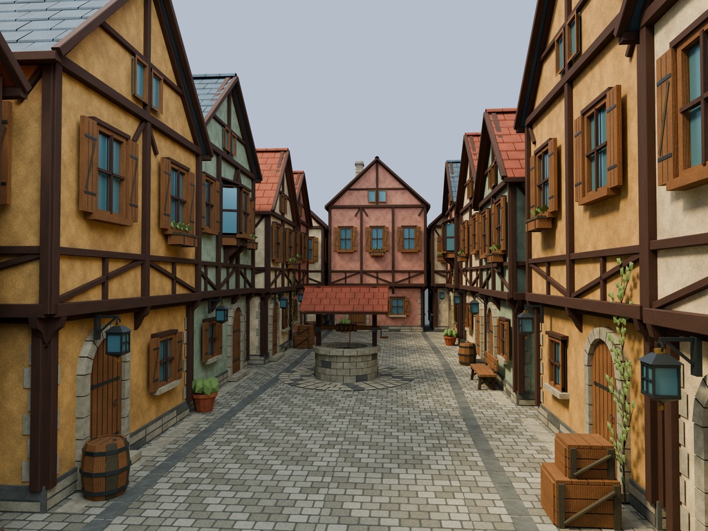 【期間限定価格】3D石畳の街角 背景素材 FBX blender