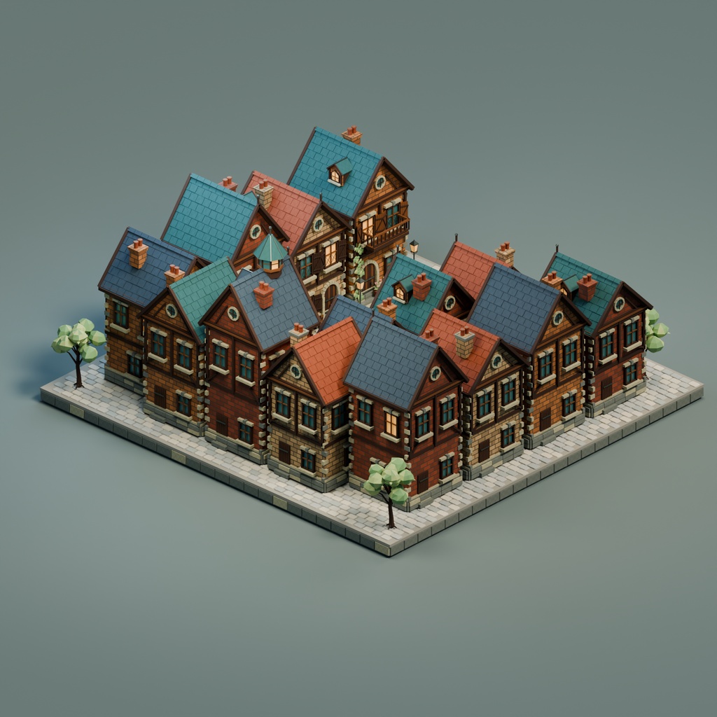 【期間限定価格】3D灯りの石畳街| ファンタジー街並み 3D背景素材