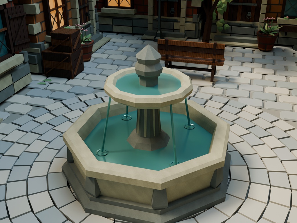 【期間限定価格】3D灯りの石畳街| ファンタジー街並み 3D背景素材