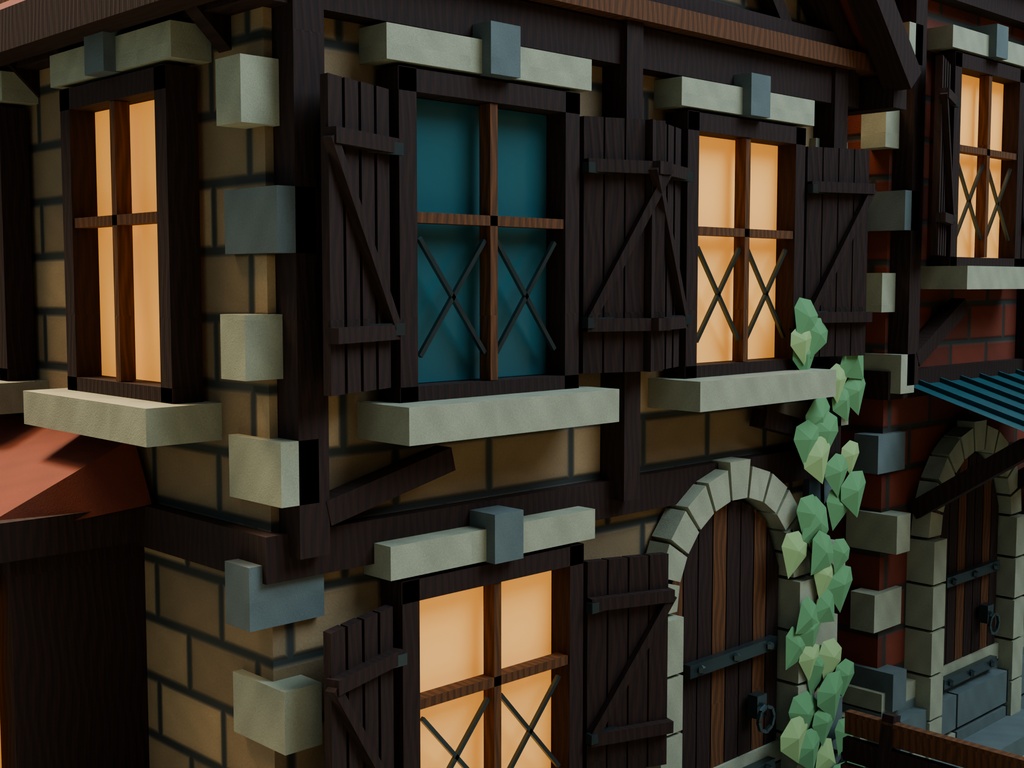 【期間限定価格】3D灯りの石畳街| ファンタジー街並み 3D背景素材