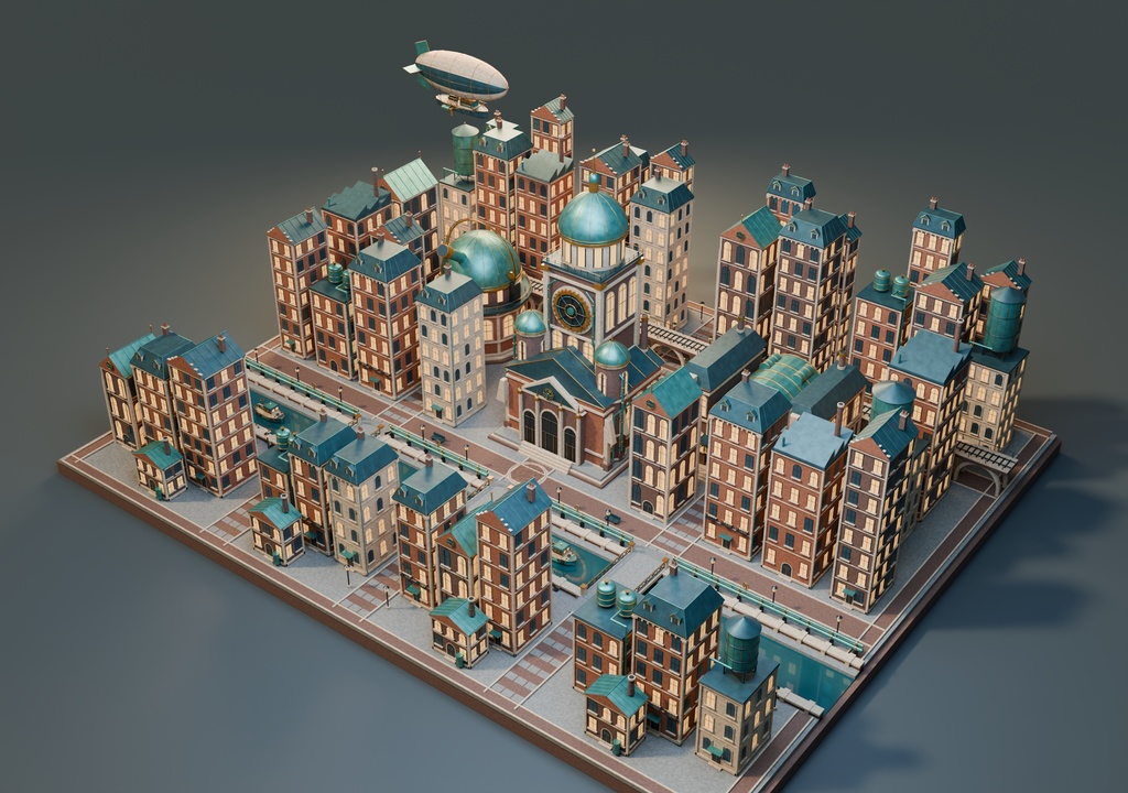 【期間限定価格】3D蒸都 スチームパンク大都市 FBX・blender