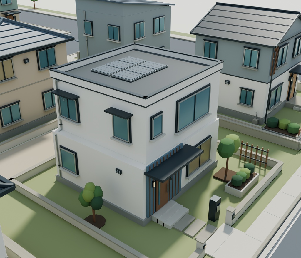 【期間限定価格】3Dこもれび住宅街|住宅50棟 3D背景セットblender