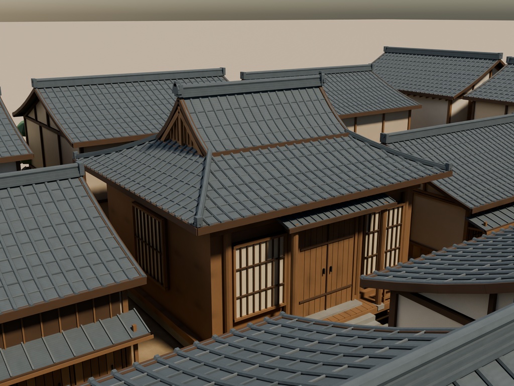 【期間限定価格】3D江戸の街並み100棟|運河と町家の外装背景セットblender FBX
