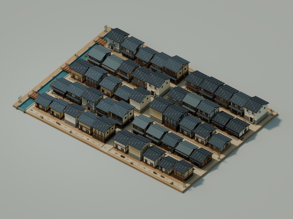 【期間限定価格】3D江戸の街角 blender 和風町並み50棟セットFBX