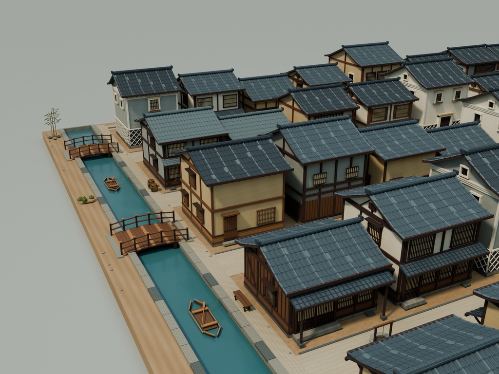 【期間限定価格】3D江戸の街角 blender 和風町並み50棟セットFBX