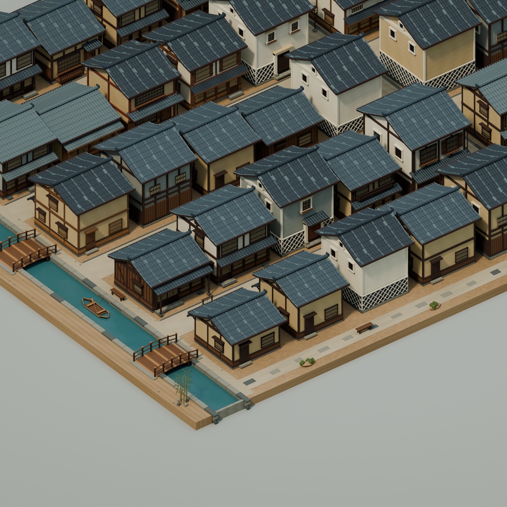 【期間限定価格】3D江戸の街角 blender 和風町並み50棟セットFBX