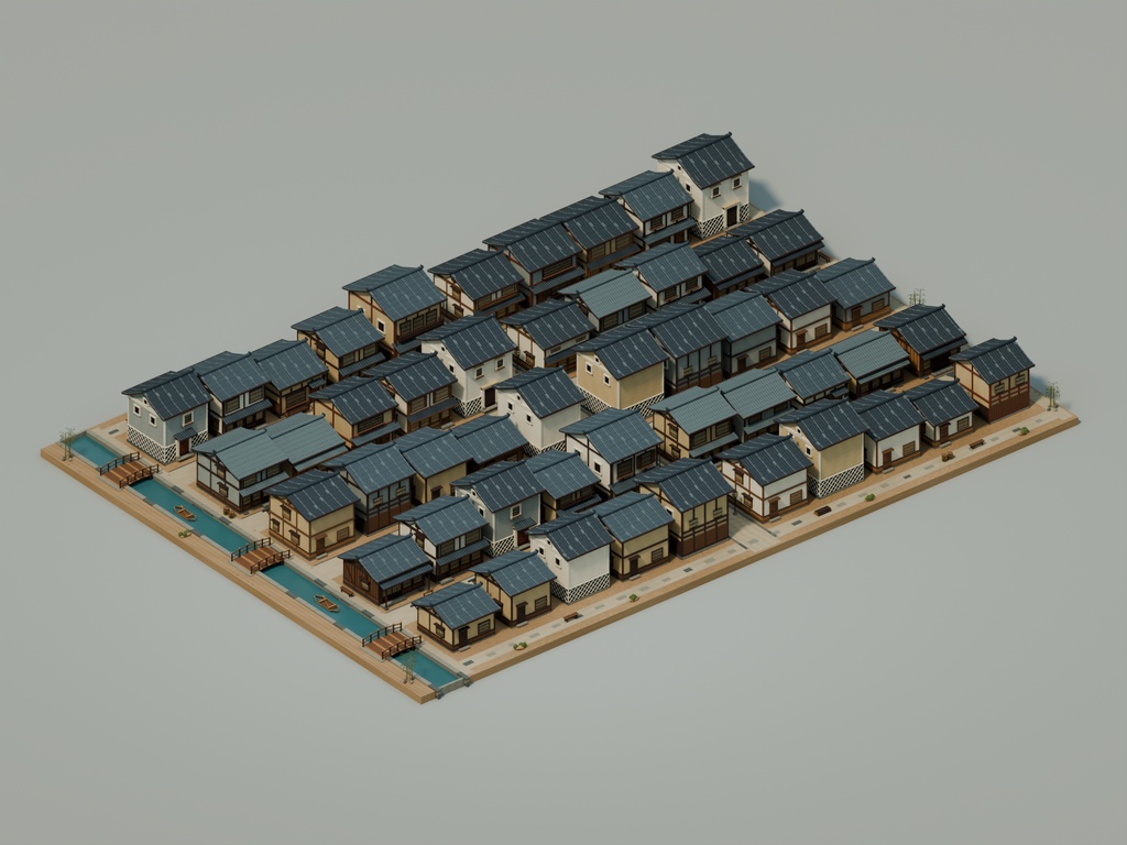 【期間限定価格】3D江戸の街角 blender 和風町並み50棟セットFBX