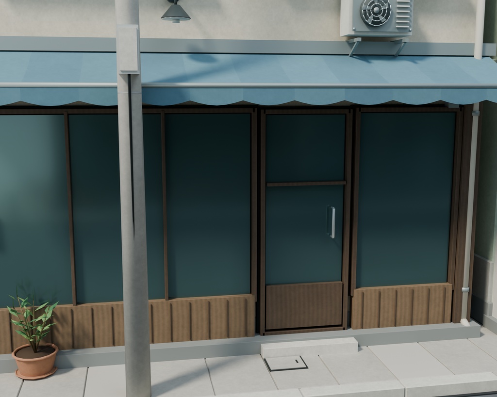 【期間限定価格】商店街外観3D背景セット【FBX・Blender/商用利用可】