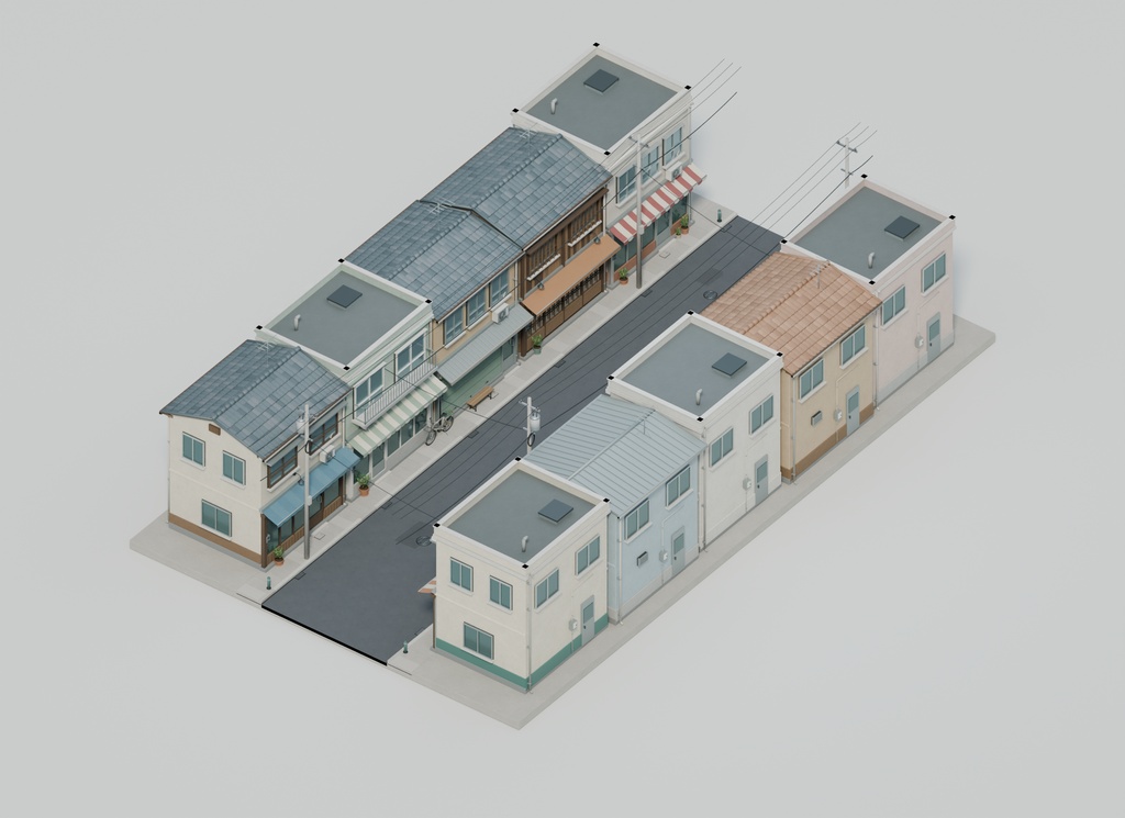 【期間限定価格】商店街外観3D背景セット【FBX・Blender/商用利用可】